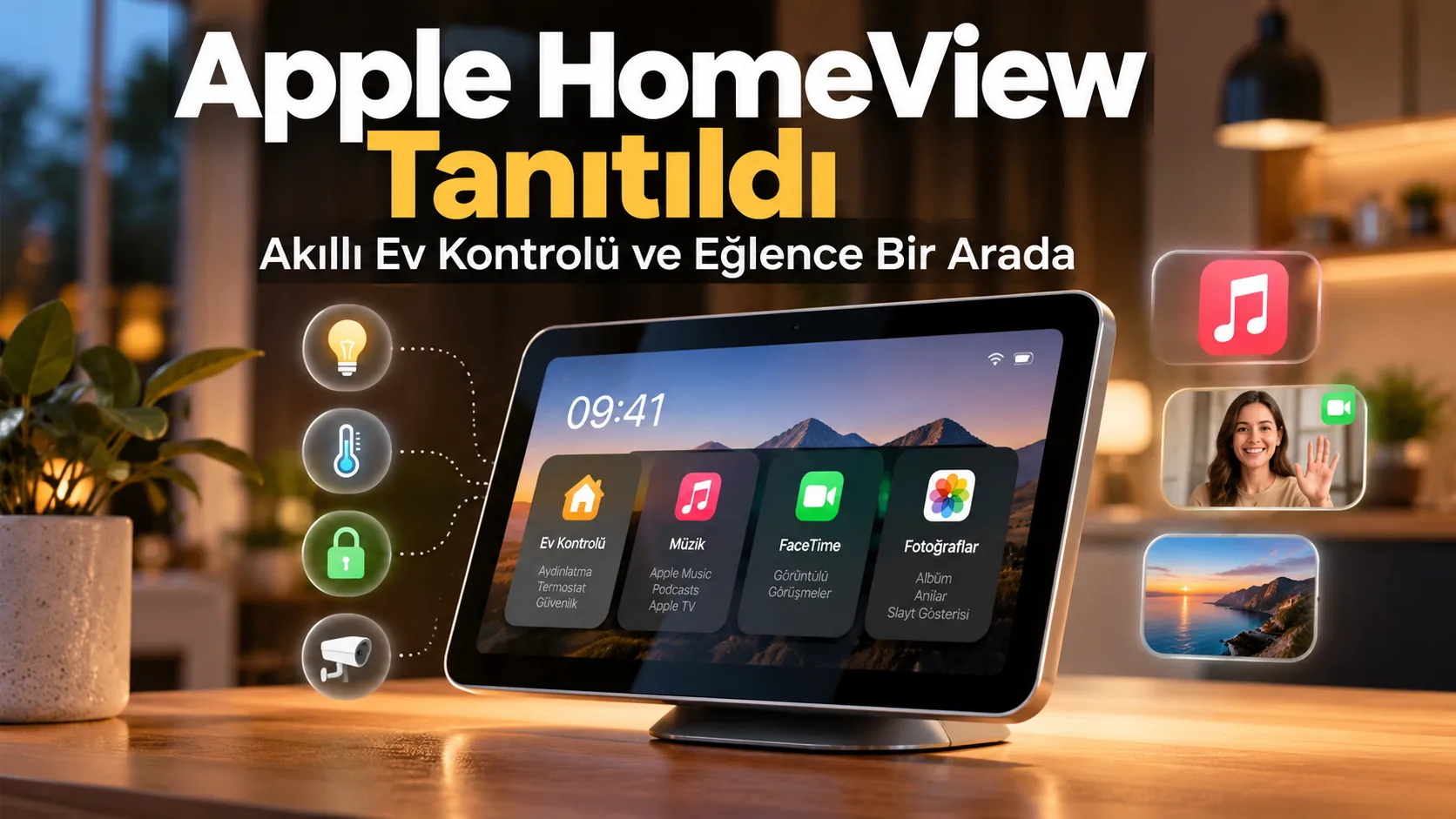 Apple HomeView 7 inç ekranıyla akıllı ev kontrolü ve multimedya özelliklerini bir araya getiriyor.