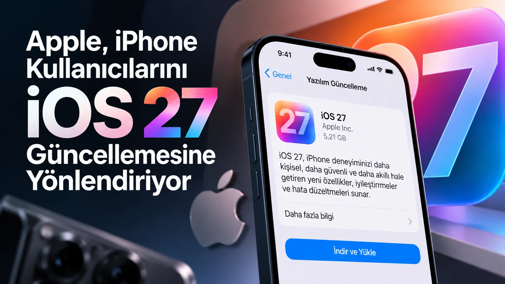 iPhone ekranında iOS 27 yazılım güncellemesini gösteren akıllı telefon