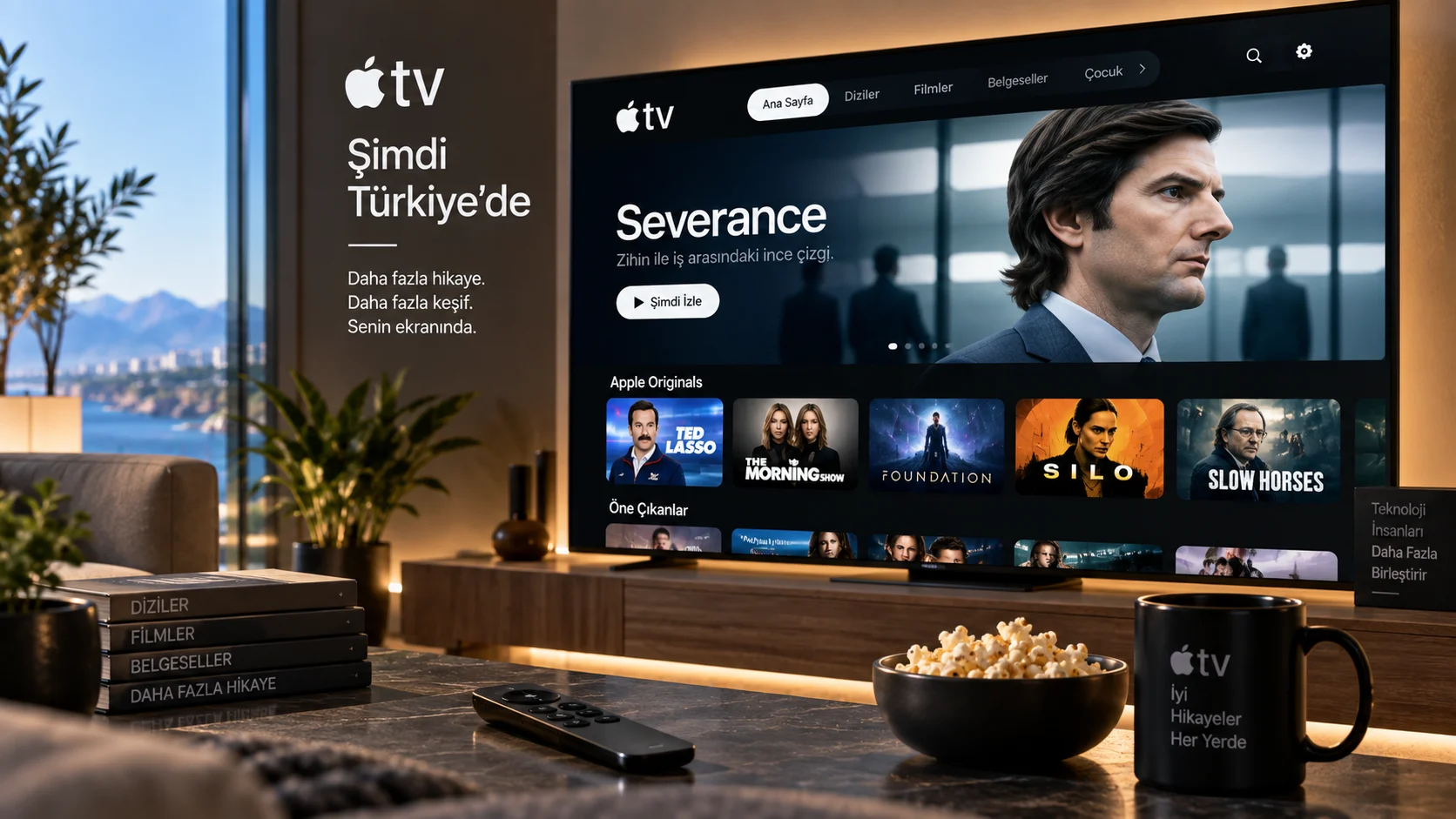 Apple TV'nin Türkiye'de kullanıma sunulmasını gösteren televizyon ekranı