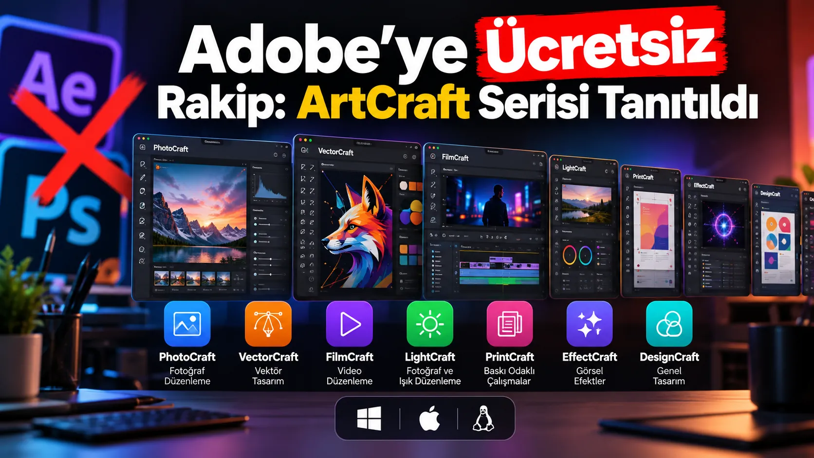 Adobe uygulamalarına ücretsiz alternatif olarak geliştirilen ArtCraft yazılım serisi
