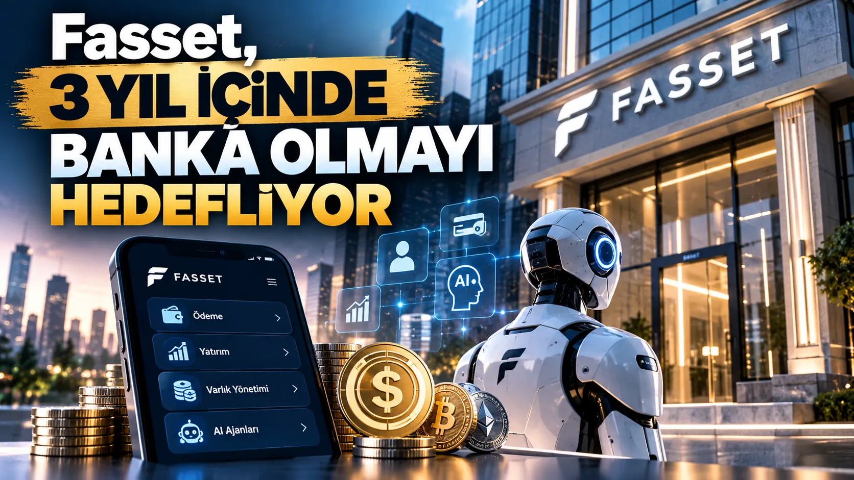 Fasset’in üç yıl içinde banka olma hedefini ve yapay zeka destekli finans vizyonunu gösteren görsel