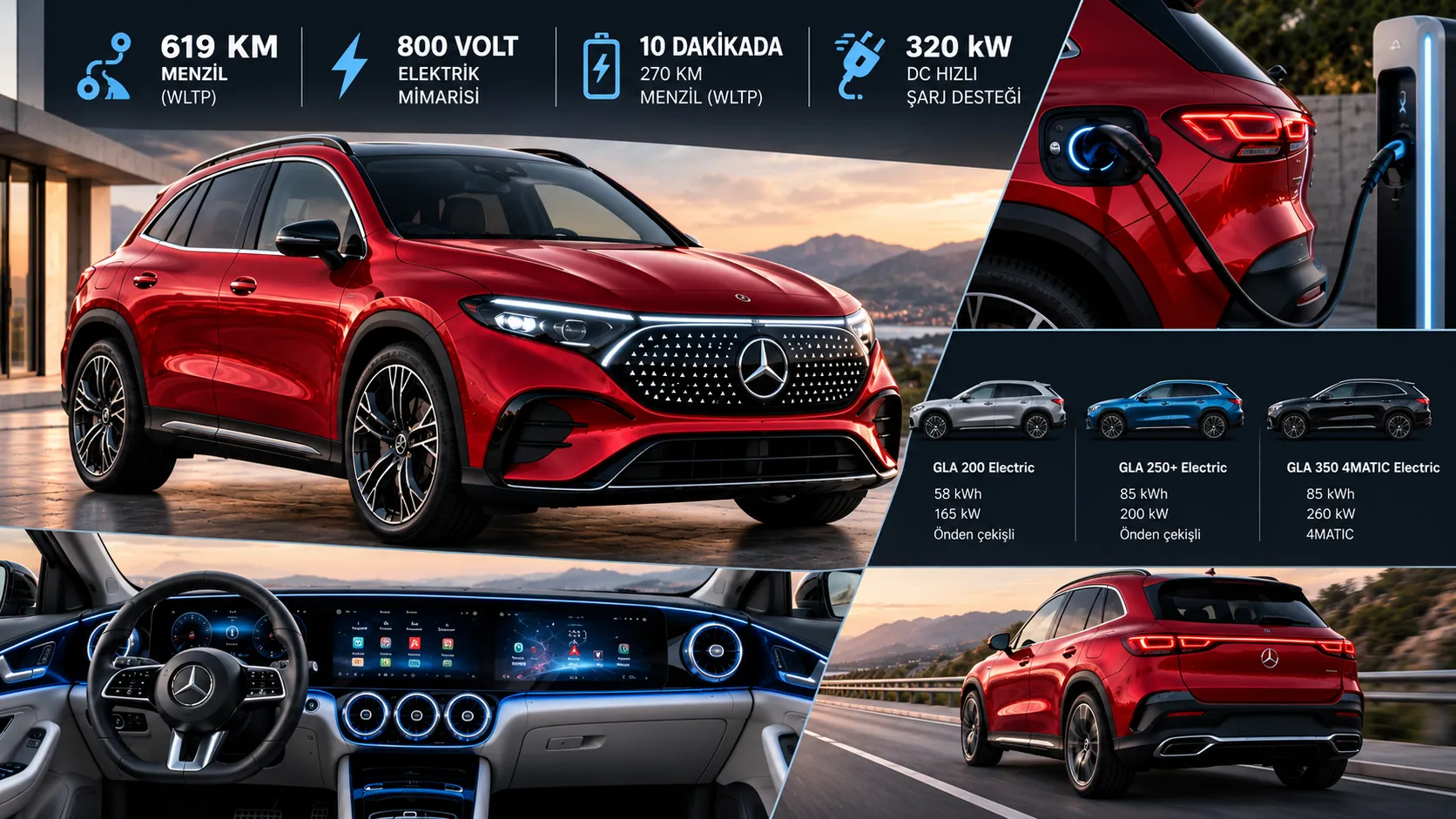 elektrikli mercedes gla kirmizi menzil sarj ozellikleri