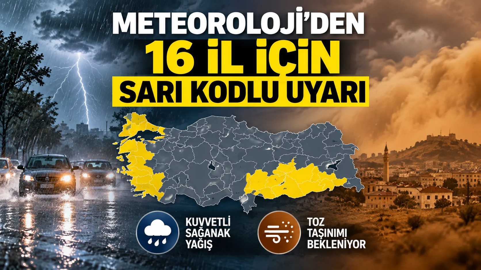 Meteoroloji sarı kodlu uyarı haritası ve Türkiye genelinde beklenen kuvvetli sağanak yağışlar