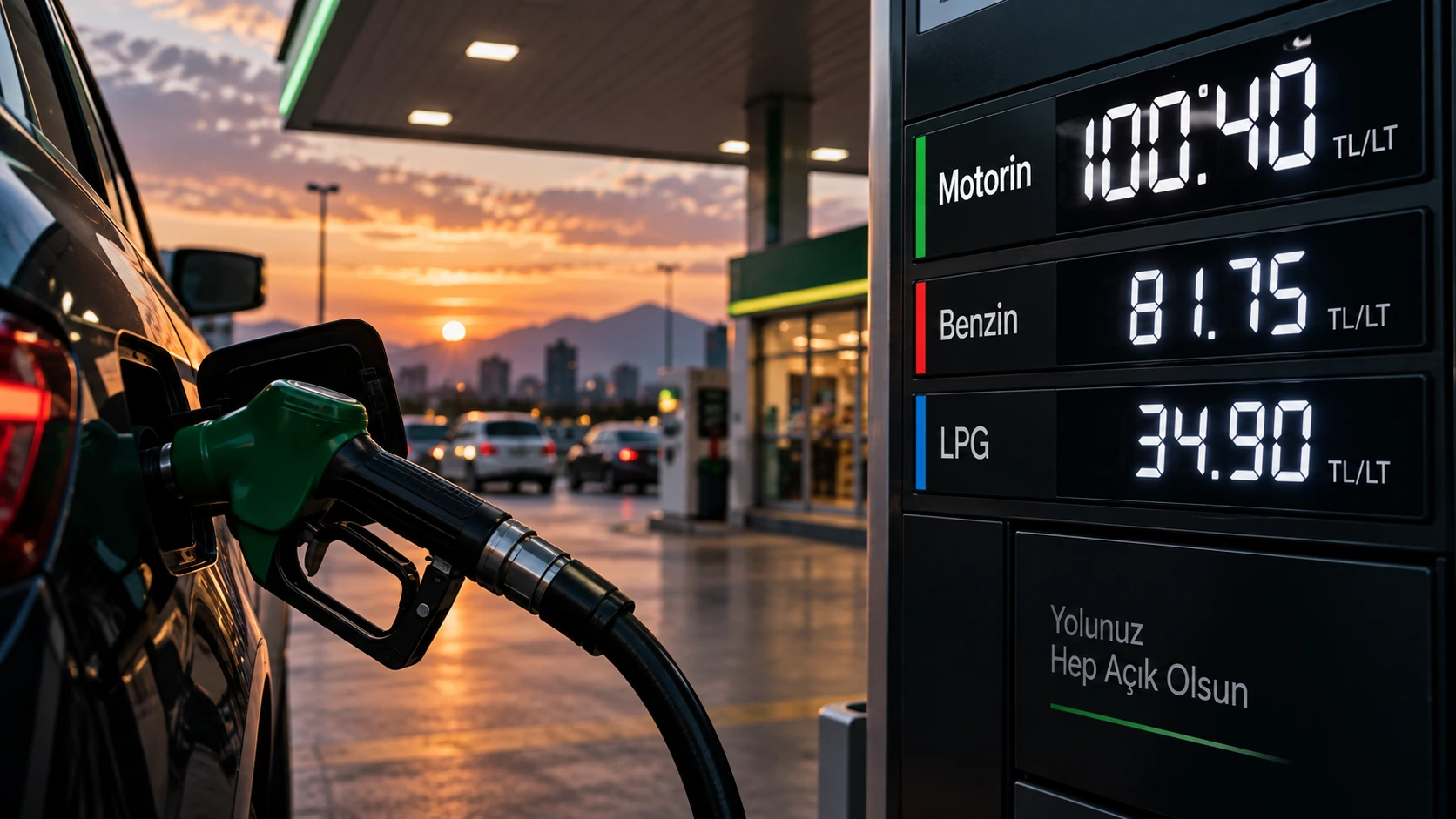 100 TL'yi aşan motorin fiyatlarını gösteren akaryakıt istasyonu