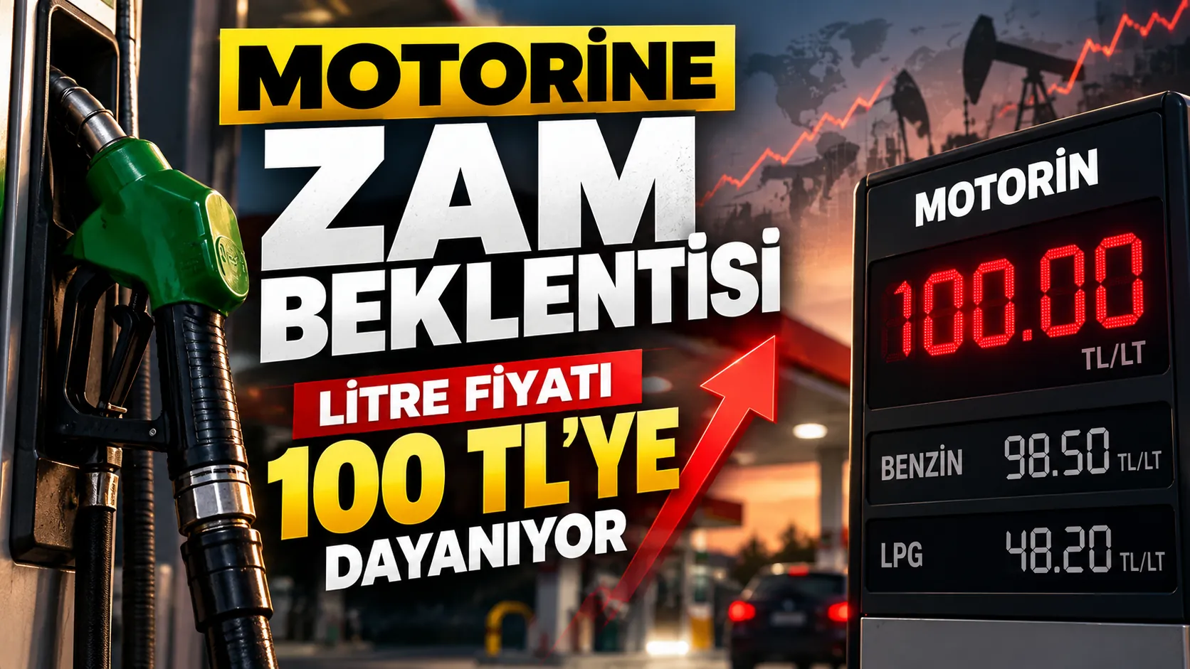 Motorin fiyatlarında beklenen zam ve 100 TL sınırını gösteren akaryakıt istasyonu fiyat tabelası