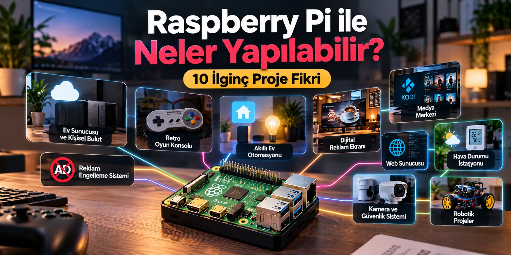 Raspberry Pi mini bilgisayar ile ev sunucusu, retro oyun, akıllı ev ve dijital ekran projeleri