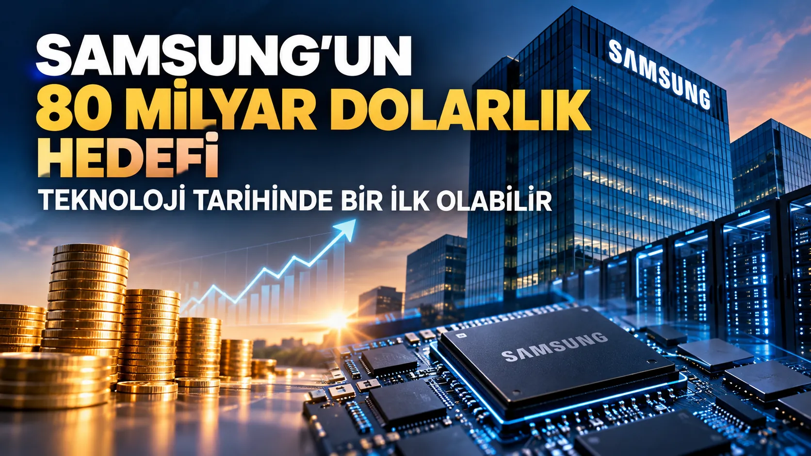 Samsung’un 80 milyar dolarlık finansal hedefini temsil eden teknoloji temalı görsel